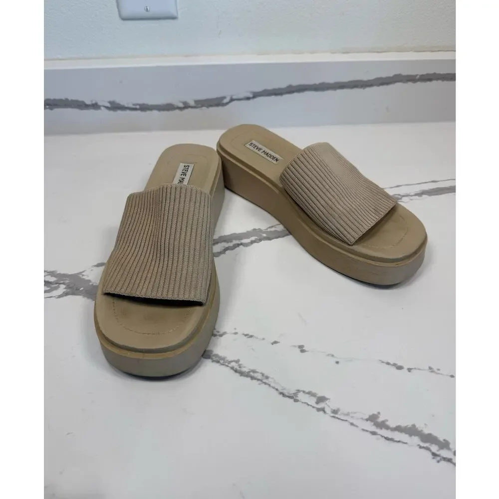 Steve Madden Platform Slip Ons Y2K Style Slides Shoes Women's Size 10‎ Beige